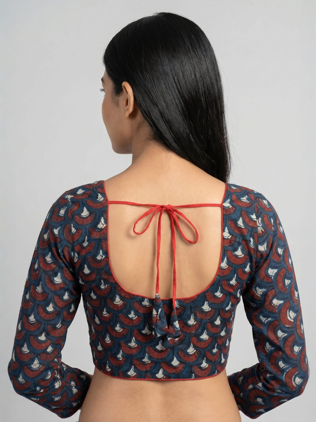 Teal Blue Ajrakh Print Cotton | Standard Readymade Saree Blouse