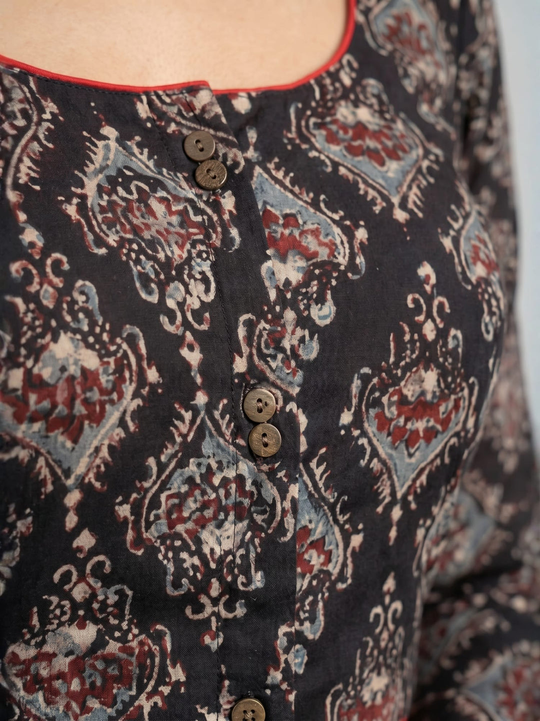 Black Rust Ajrakh Print Cotton | Standard Readymade Saree Blouse