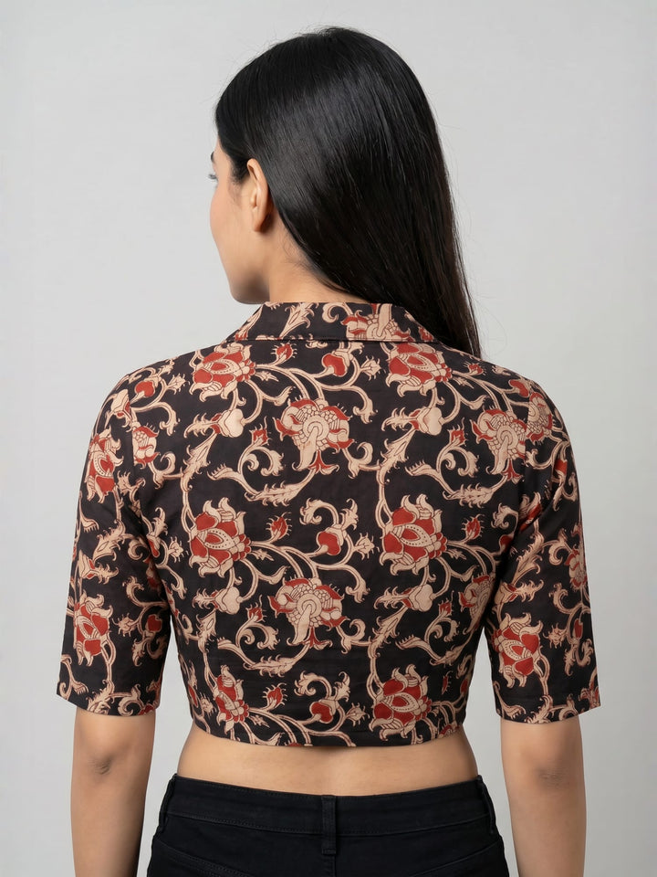 Black Lycra Blouse | Elbow Sleeve Front Open Saree Blouse