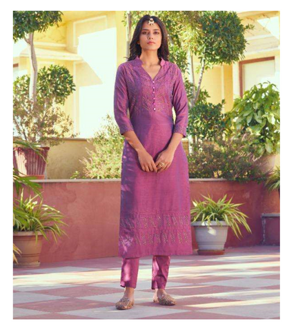 Embroidered Kurti with Straight Pant