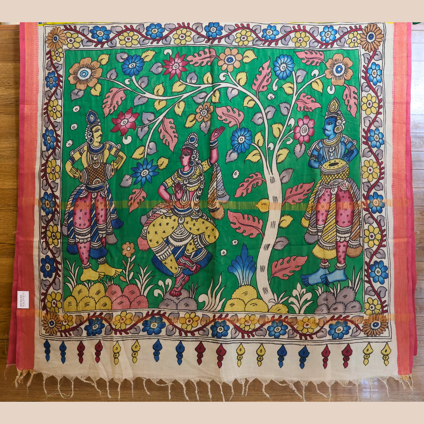 Hand Painted Pen Kalamkari Bangalore Silk Saree