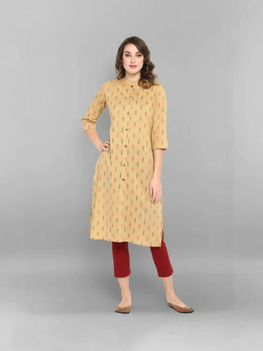 Beije Cotton Ikat Print Front Open Kurta