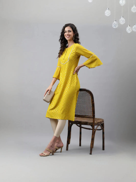 Yellow Kurta with Silver Motif Designs