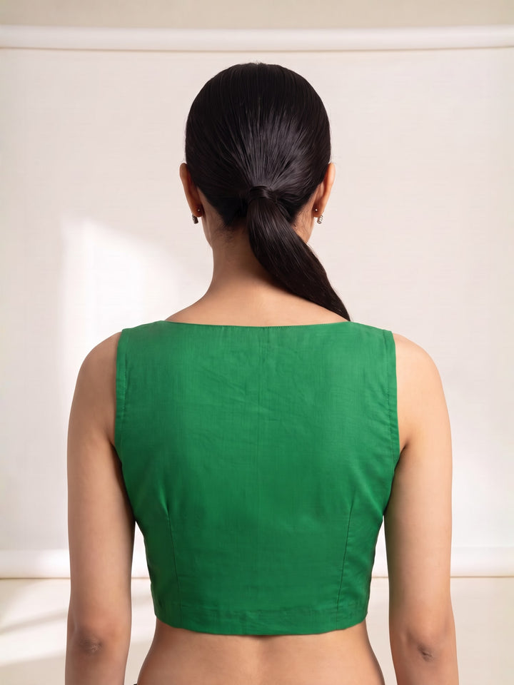 Green Premium Silk Plain | Sleeveless Saree Blouse