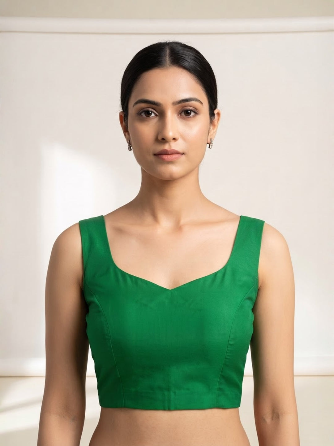 Green Premium Silk Plain | Sleeveless Saree Blouse