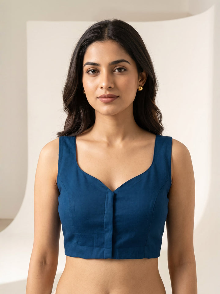 Teal Premium Silk Plain | Sleeveless Saree Blouse