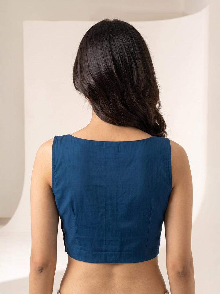 Teal Premium Silk Plain | Sleeveless Saree Blouse