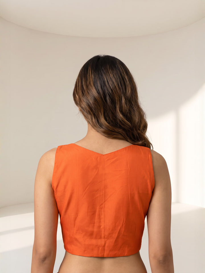 Orange Premium Silk Plain | Sleeveless Saree Blouse