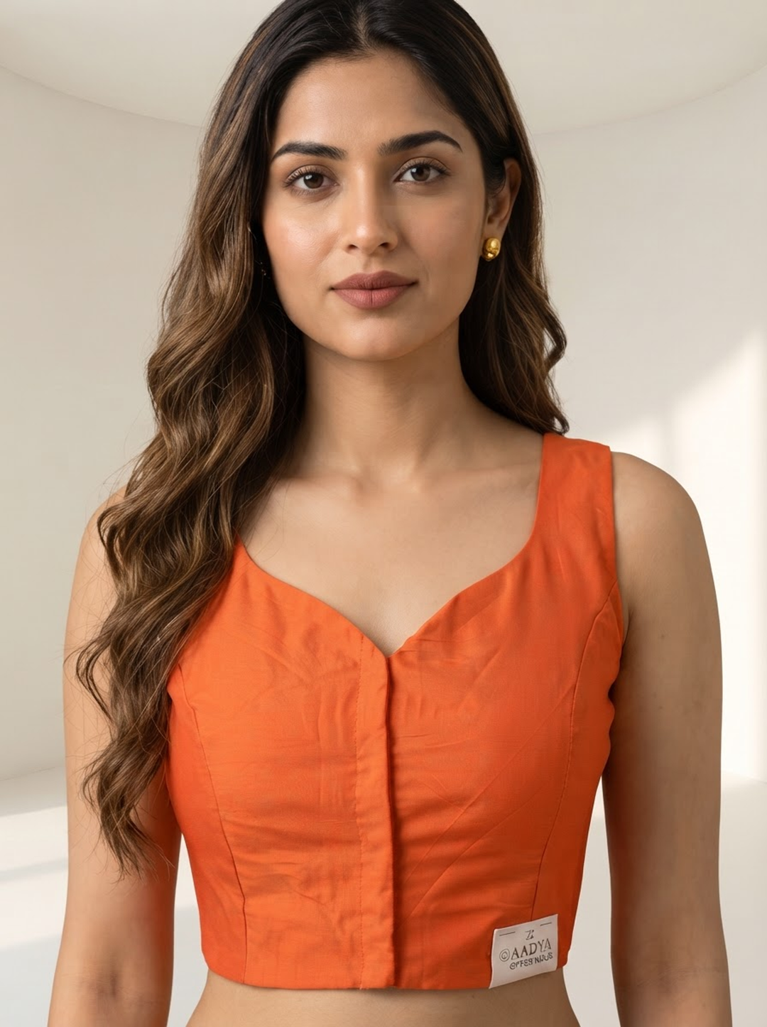 Orange Premium Silk Plain | Sleeveless Saree Blouse