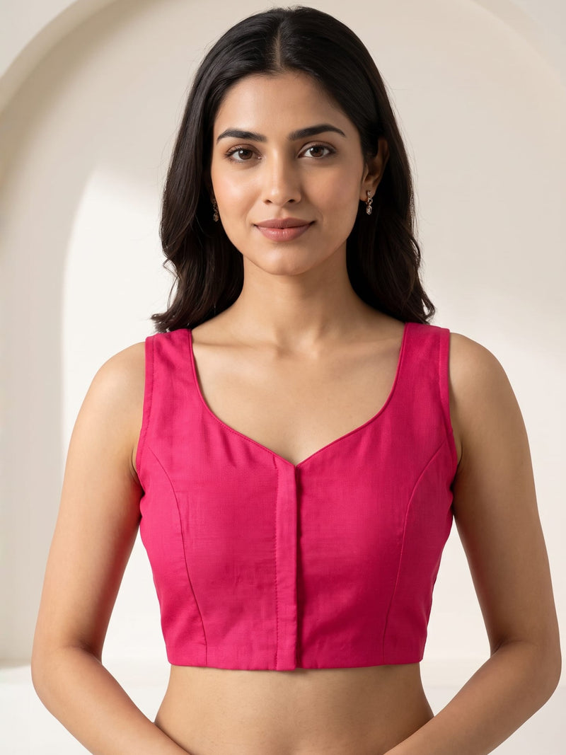 Pink premium silk plain padded sleeveless saree blouse with sweetheart neck