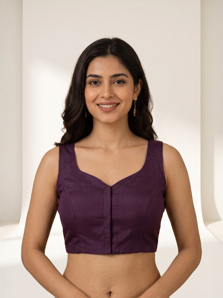 Purple Premium Silk Plain | Sleeveless Saree Blouse