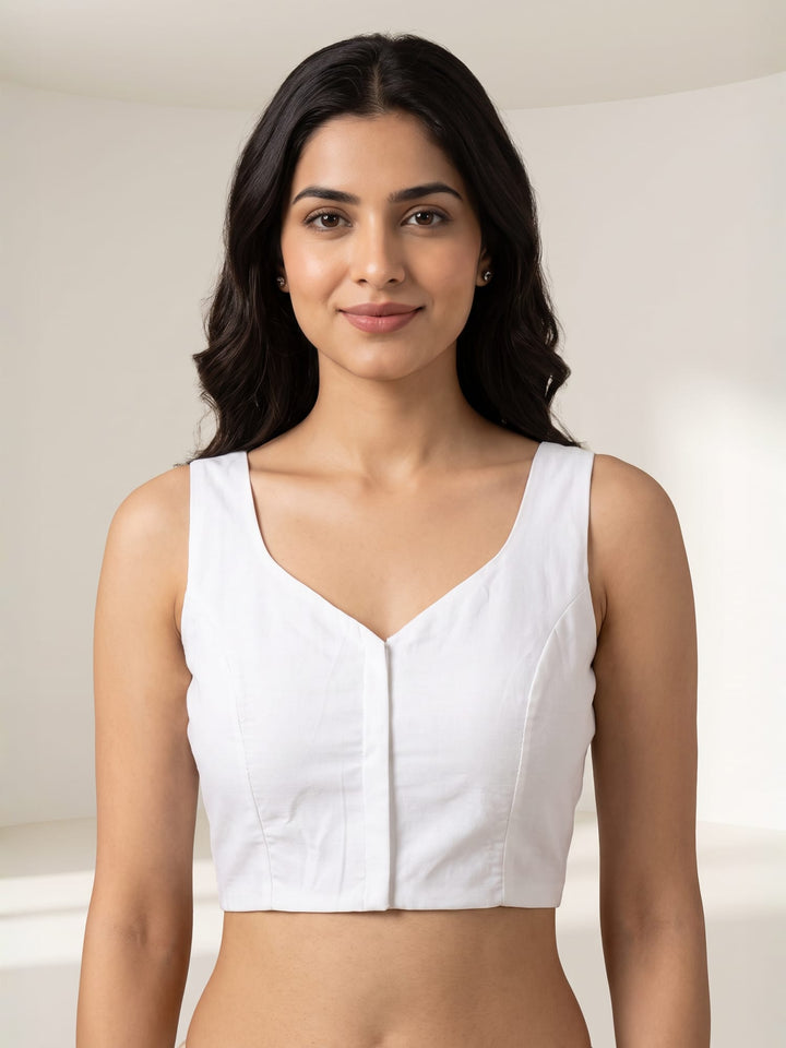 White Premium Silk Plain | Sleeveless Saree Blouse
