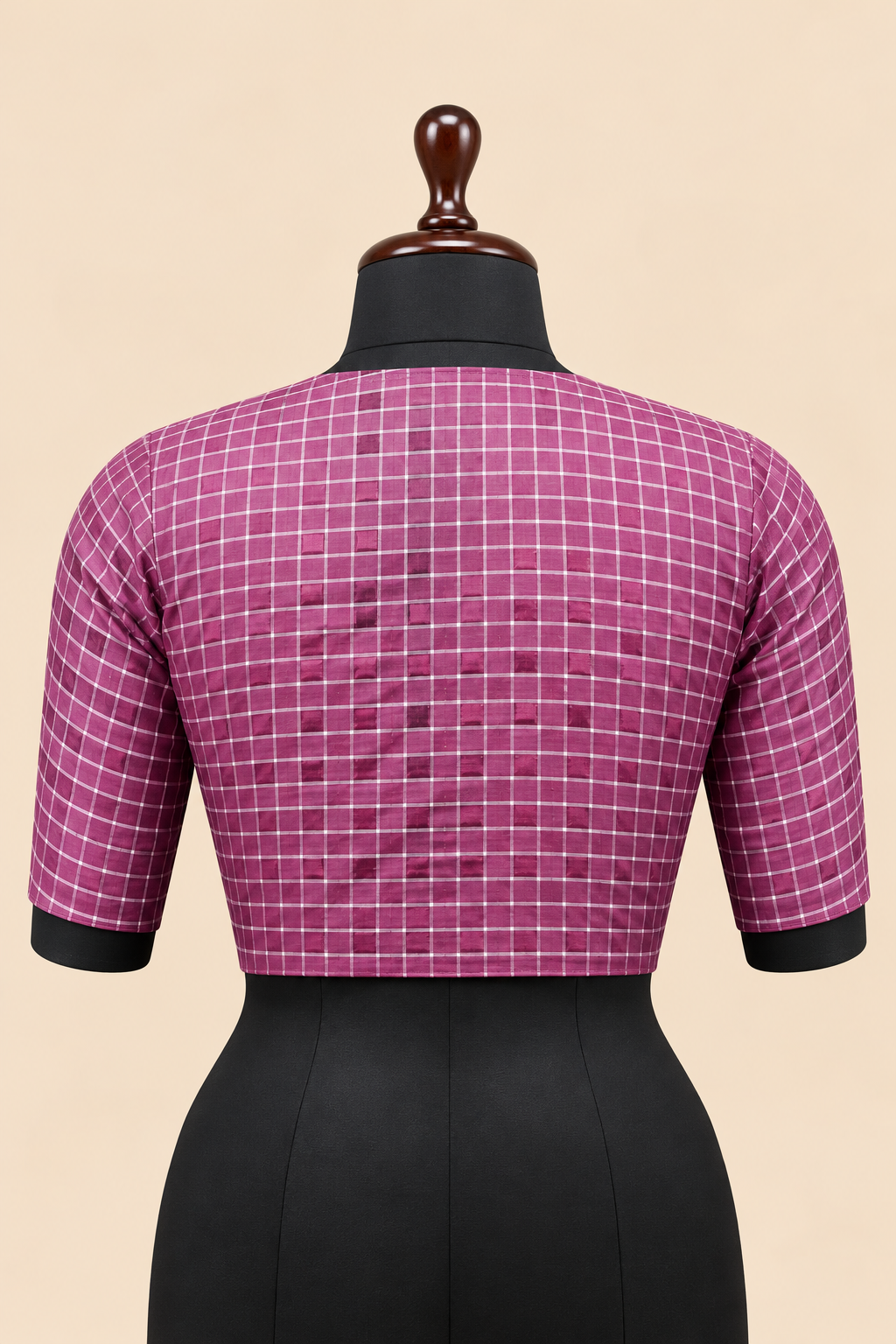 Purple Banarasi Zari Check Readymade Blouse with V-Shaped Sheer Back &amp; Sheer Sleeves