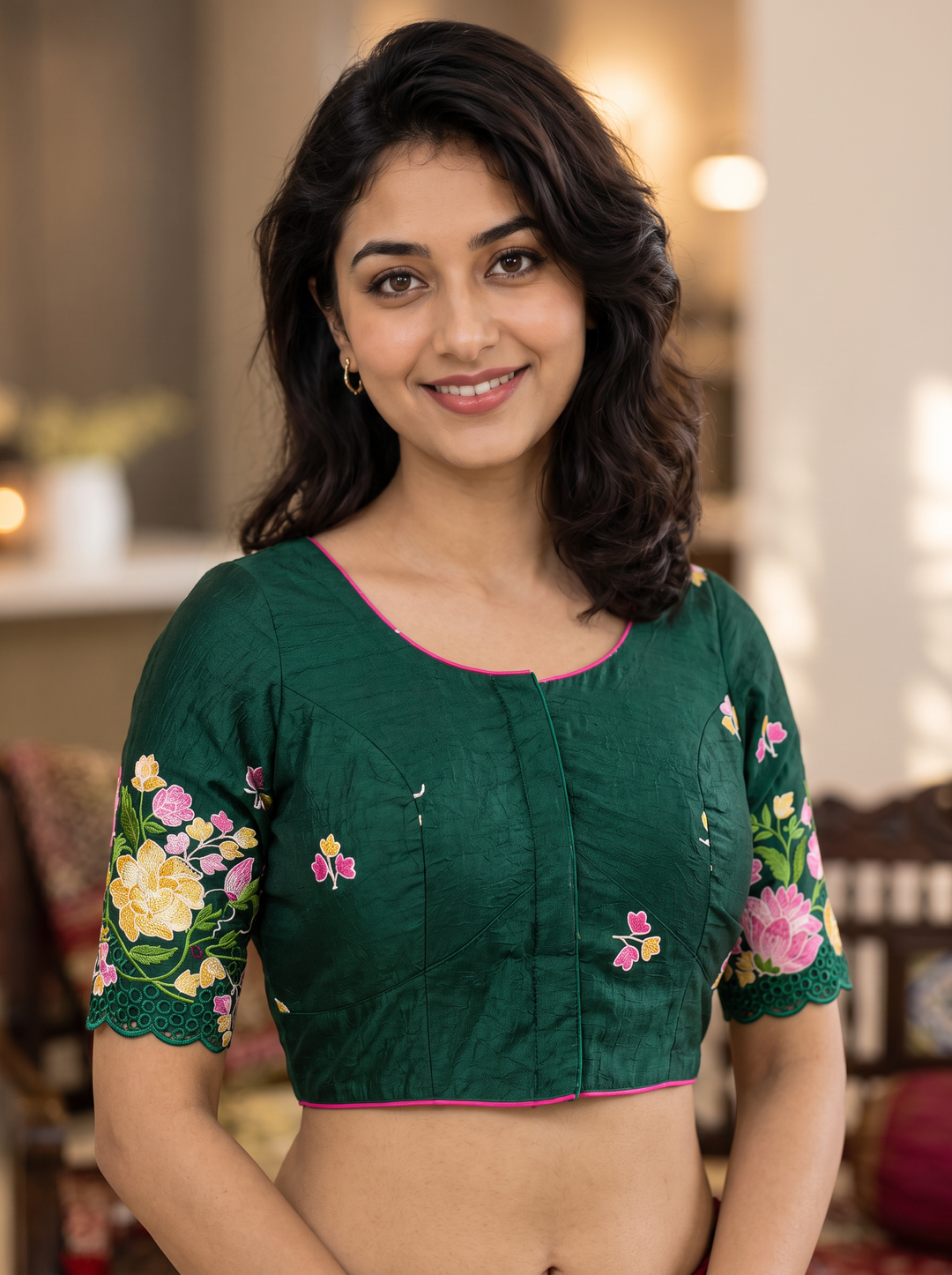 Green premium silk embroidered saree blouse