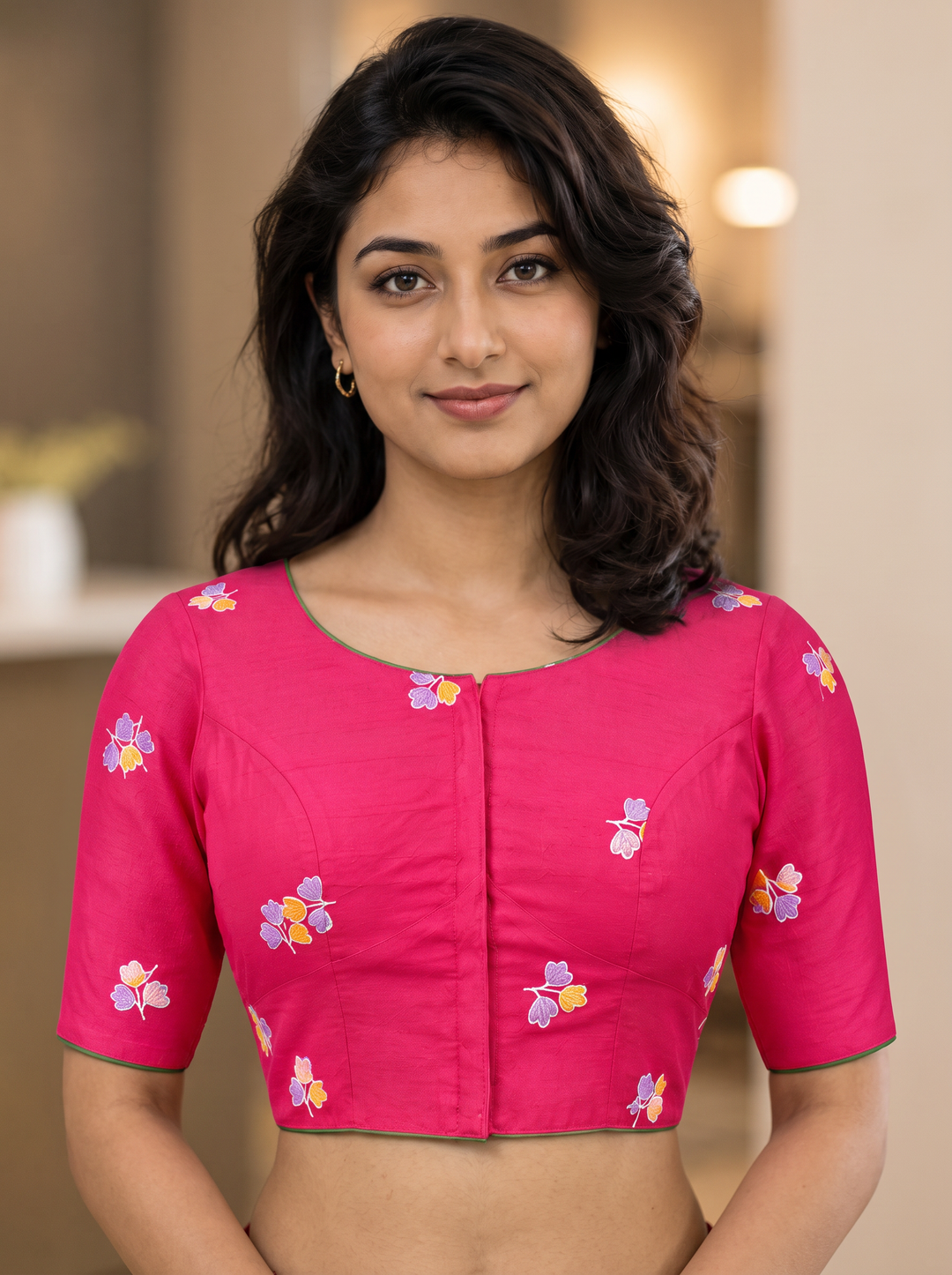 Pink premium silk embroidered saree blouse