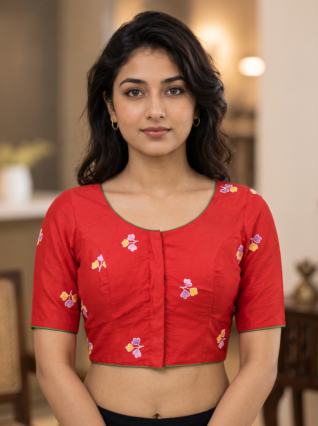 Red premium silk embroidered saree blouse