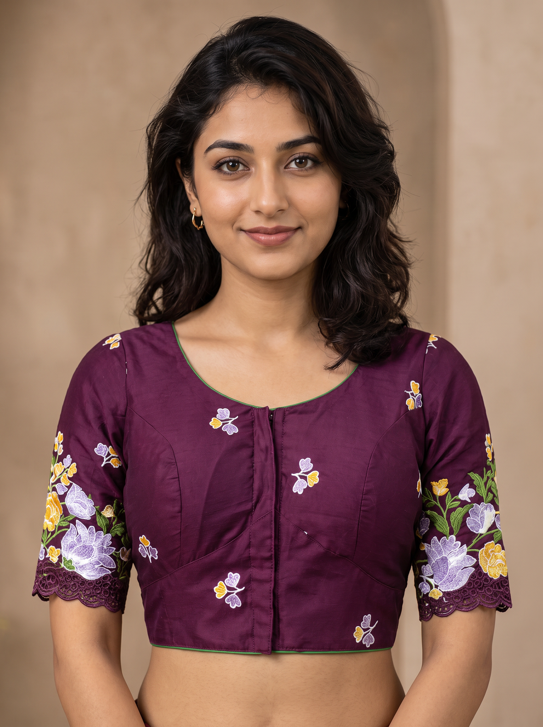 Wine purple premium silk embroidered saree blouse