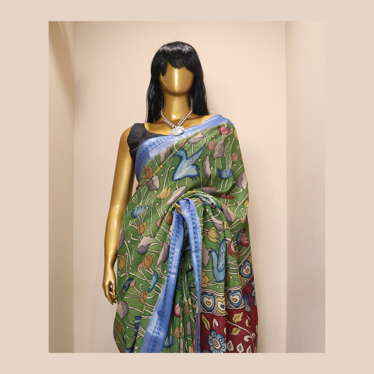 Hand Painted Pen Kalamkari Bangalore Silk Saree