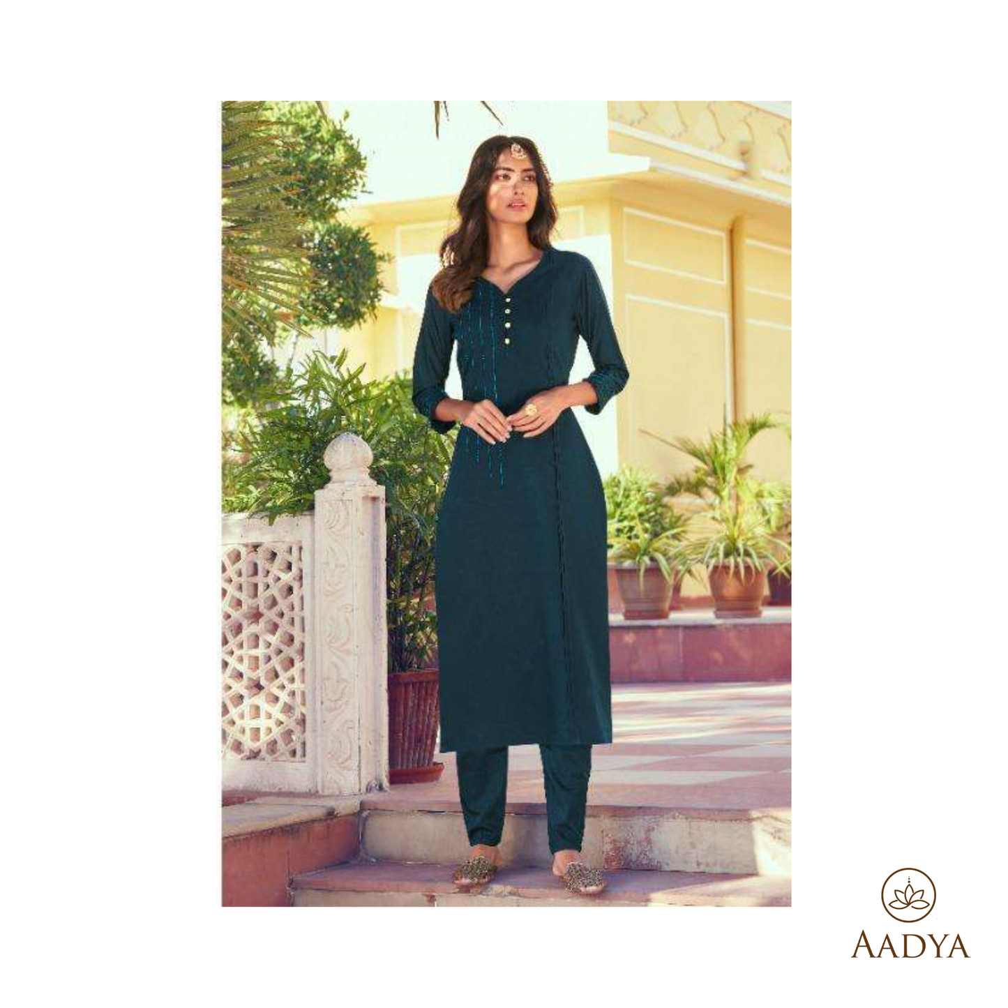 Embroidered Viscose Kurti Pant Set - Kaira