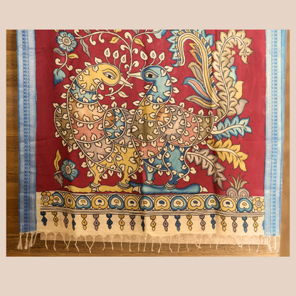 Hand Painted Pen Kalamkari Bangalore Silk Saree