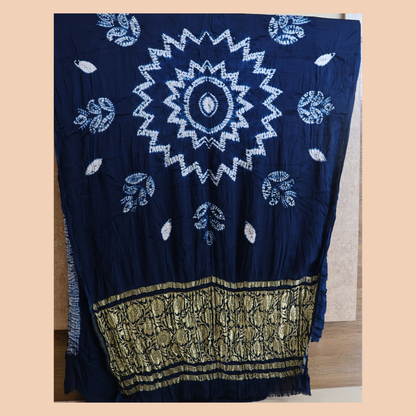 PURE MODAL WHITE BLUE INDIGO DYE SHIBORI  DESIGN SAREE