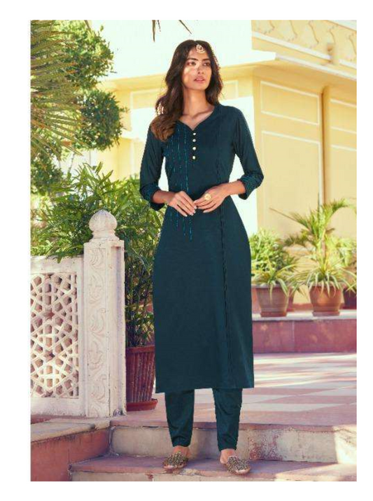 Embroidered Kurti with Straight Pant