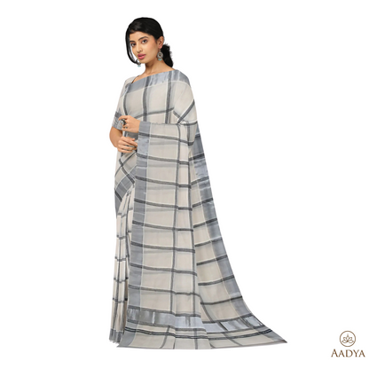 Kuthampully Silver Tissue Saree