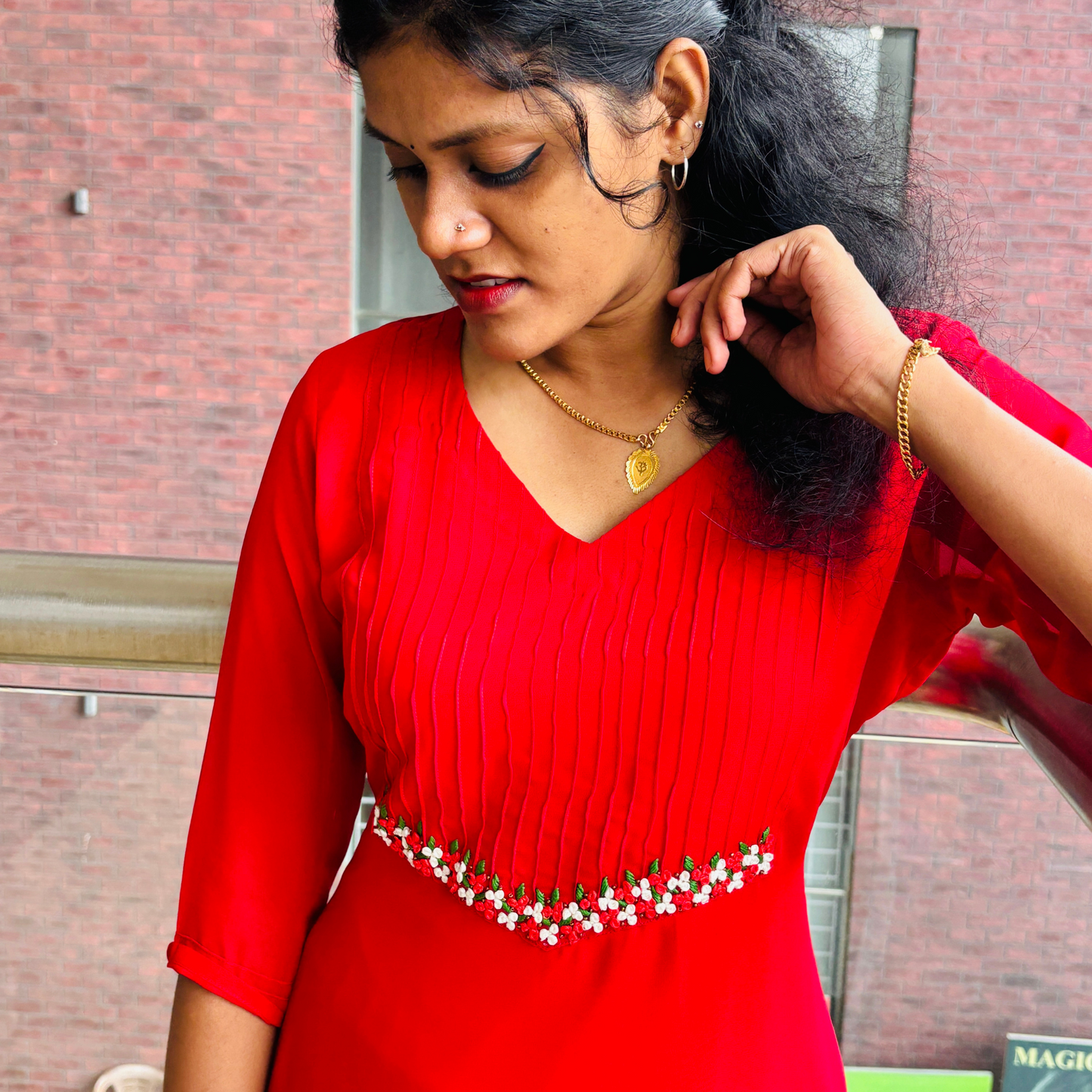 A-Line Kurti With Pintuck And Thread Embroidery