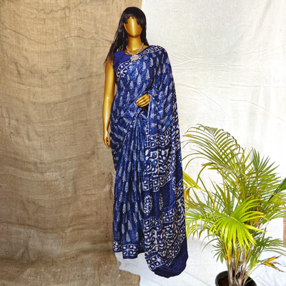 Modal  Silk Sarees - Indigo Hand Block Print