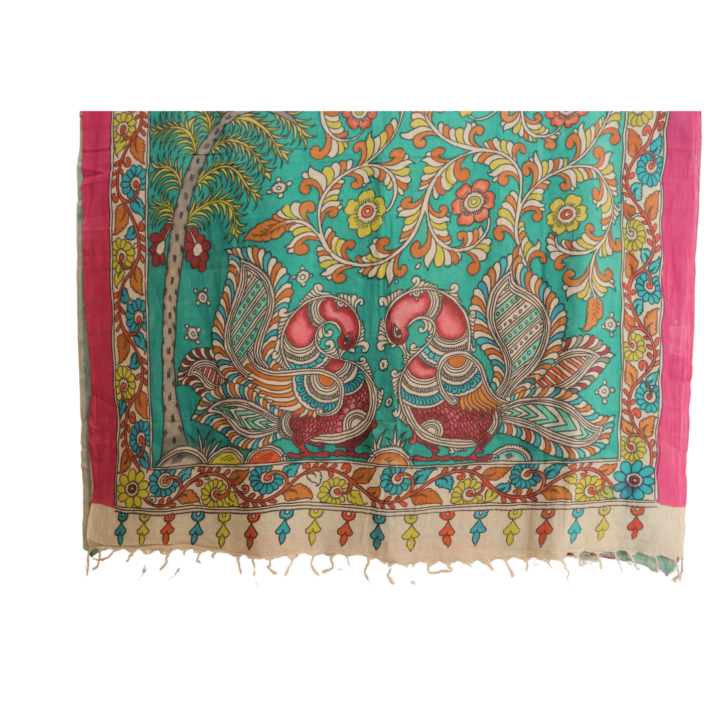 Hand Painted Kala Hasti Pen Kalamkari Cotton  Saree with floral Design