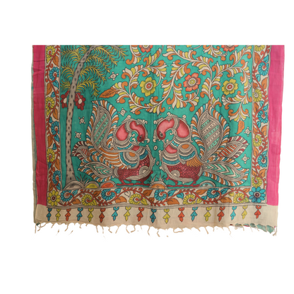 Hand Painted Kala Hasti Pen Kalamkari Cotton Saree with floral Design ...