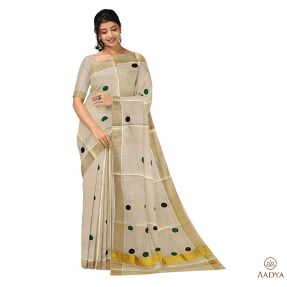 Kuthampully Golden Tissue Saree