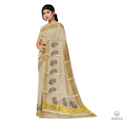 Kuthampully Golden Tissue Saree