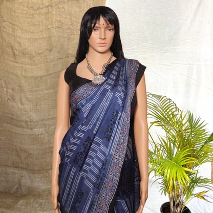 Modal  Silk Navy Blue Ajrkh Sarees