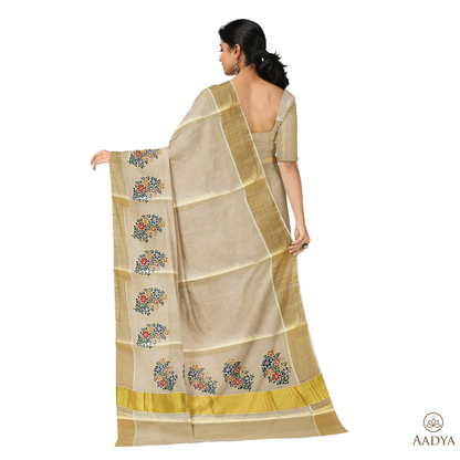 Kuthampully Golden Tissue Saree