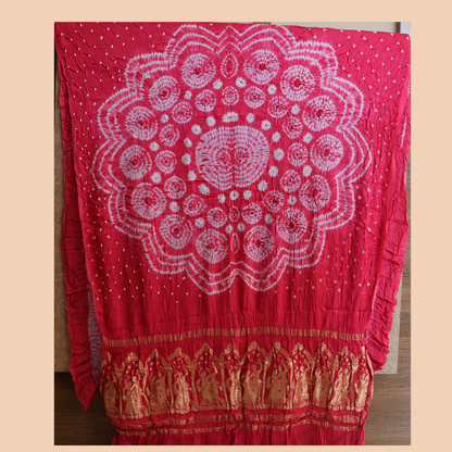 Pink Modal Slik Saree with white Shibori Design