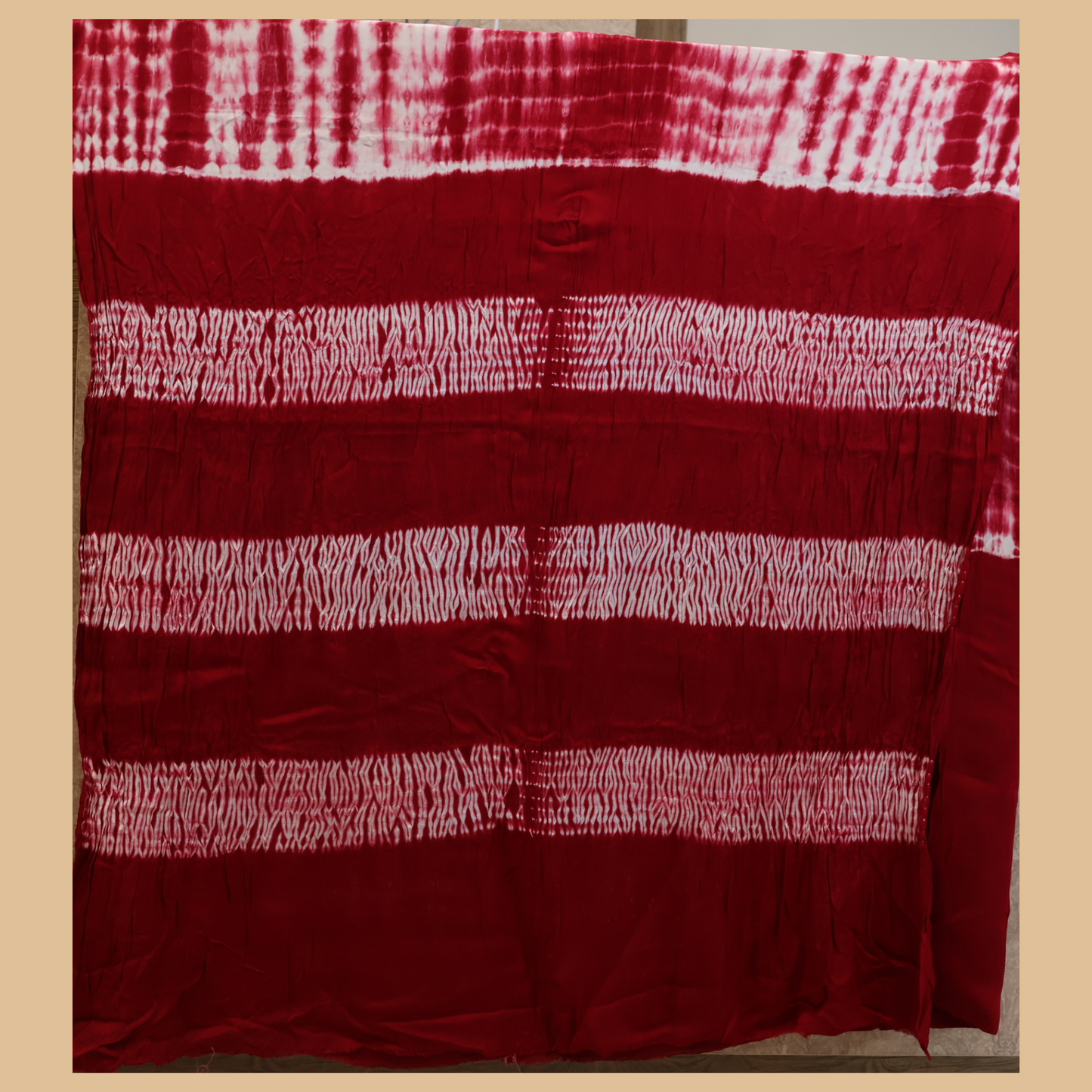 PURE MODAL SILK RED AND WHITE DYED SHIBORI DESIGN SAREE