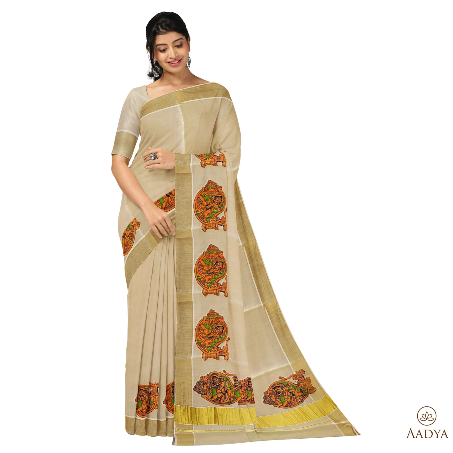 Kuthampully Golden Tissue Saree