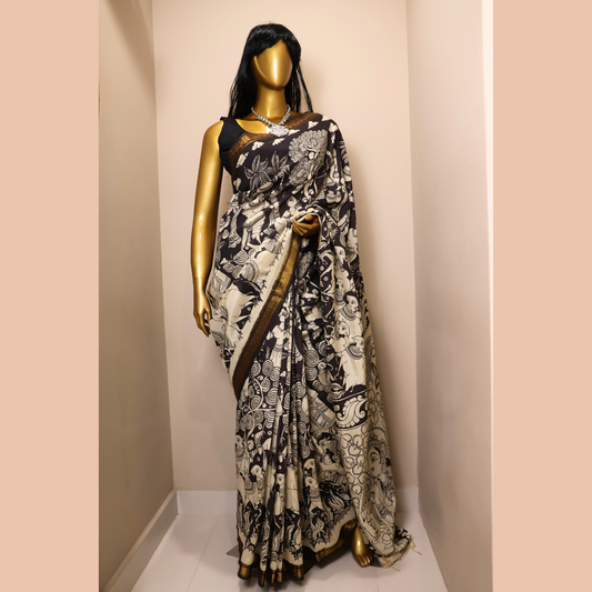 Hand Painted Pen Kalamkari  Mangala Giri  Silk Saree