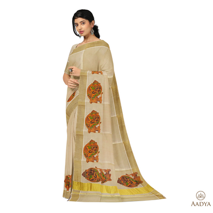 Kuthampully Golden Tissue Saree