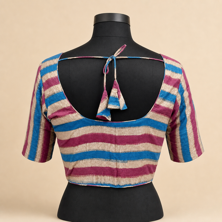 Multicolor Crushed Tissue Striped | Elbow Sleeve Saree Blouse