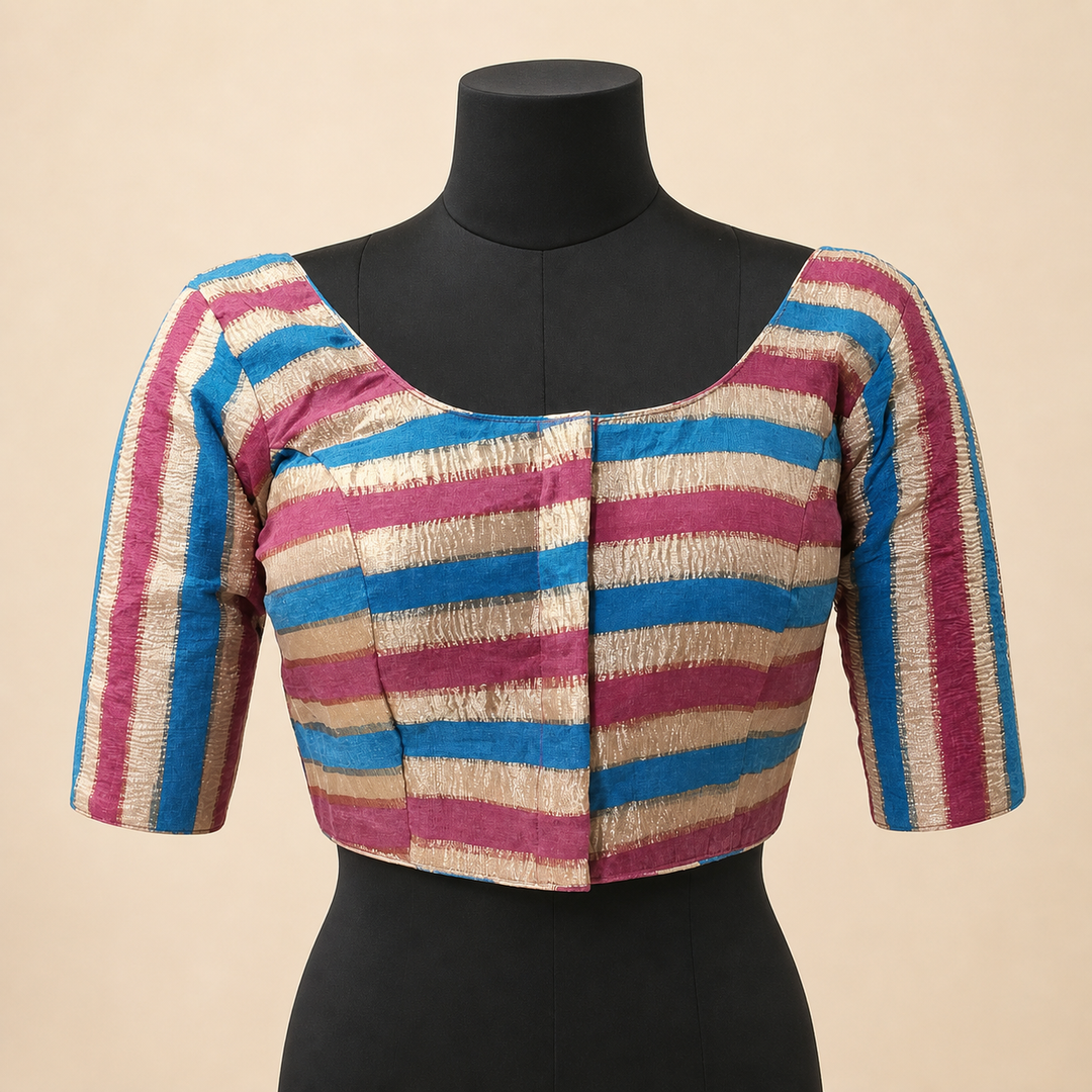 Multicolor Crushed Tissue Striped | Elbow Sleeve Saree Blouse