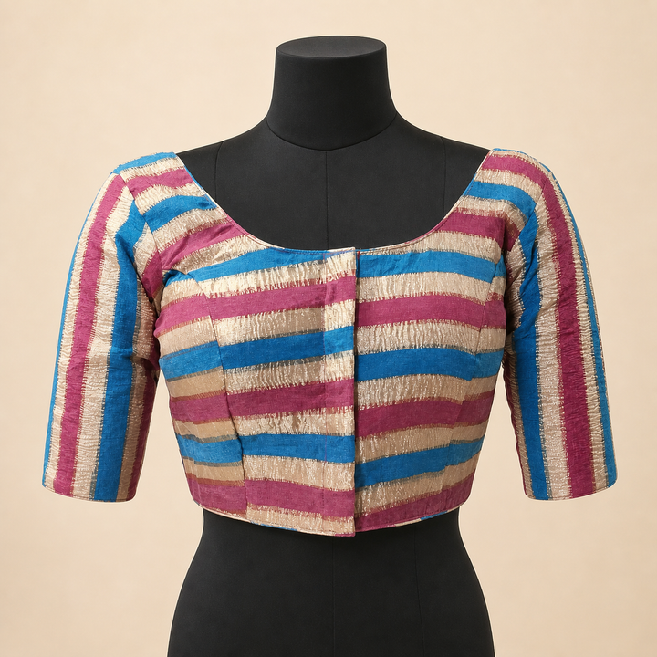 Multicolor Crushed Tissue Striped | Elbow Sleeve Saree Blouse