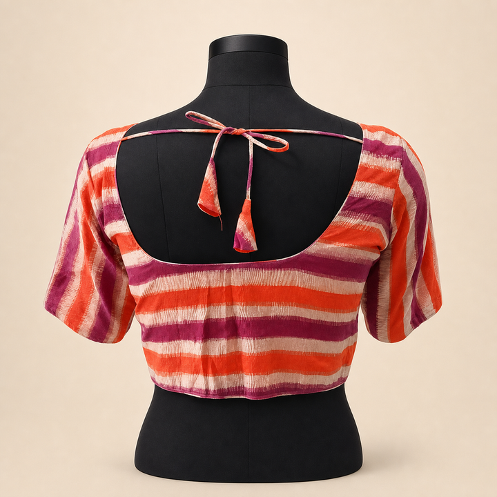 Orange Banarasi Silk Printed | Elbow Sleeve Saree Blouse