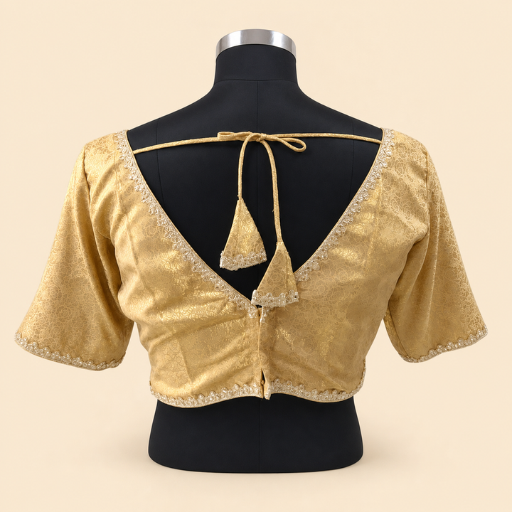 Gold Banarasi Brocade | Elbow Sleeve Saree Blouse