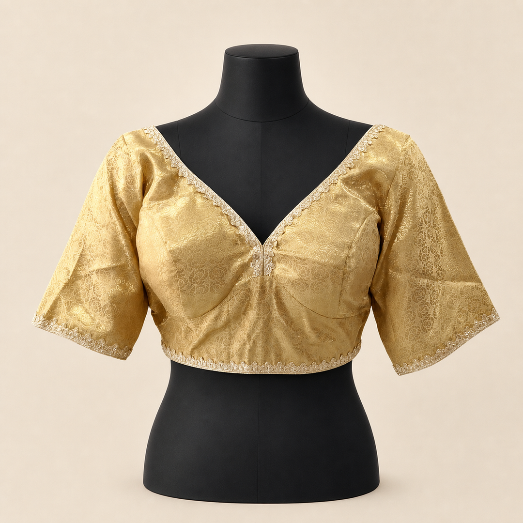 Gold Banarasi Brocade | Elbow Sleeve Saree Blouse