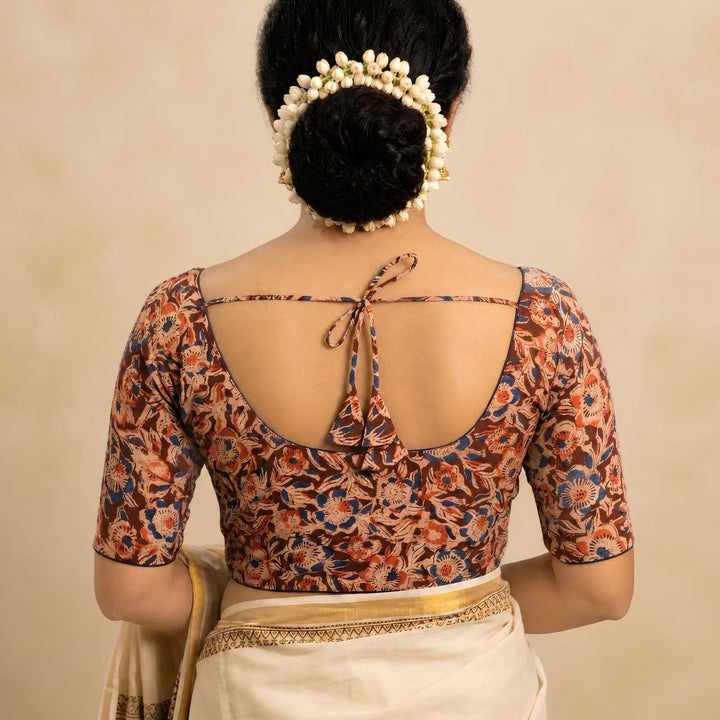 Mrinmayi brown Kalamkari StretchFit blouse, U neck – back view