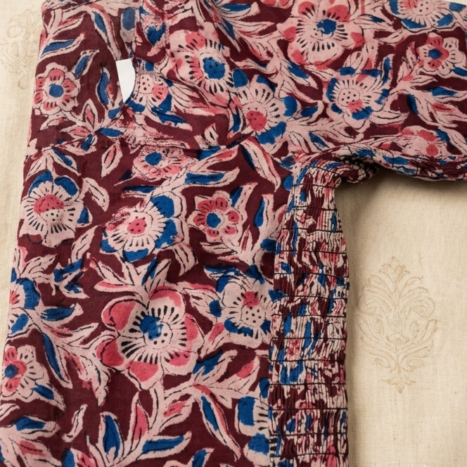 Mrinmayi brown Kalamkari StretchFit blouse, U neck