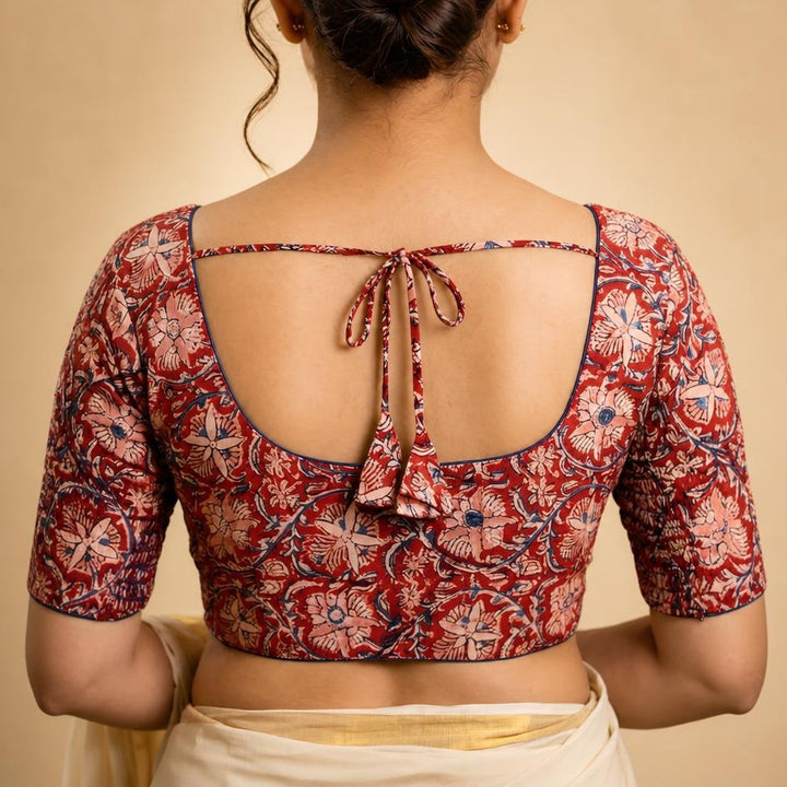 Chembarathi red Kalamkari StretchFit blouse, U neck