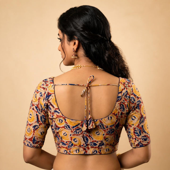 Rangavalli multicolour Kalamkari StretchFit blouse, U neck – back view